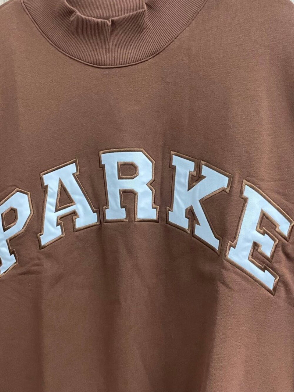 Parke Brown White Varsity Mock Neck Sweatshirt - Picture 6 of 8